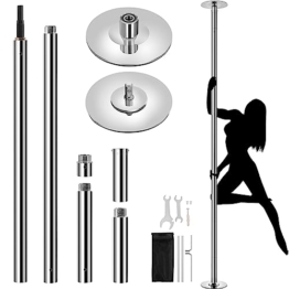 Yaheetech Tanzstange 45 mm, Pole Dance Stange 225 cm bis 274,5 cm Höhenverstellbar, Strip Stange Statisch oder Spinning Silbern - 1